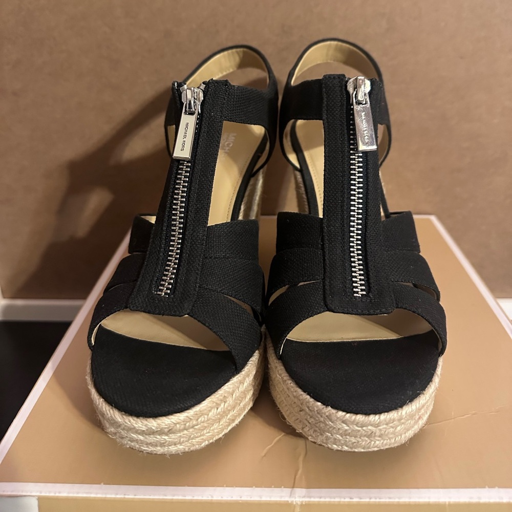 Michael Kors Black Espadrille Wedges with Zipper